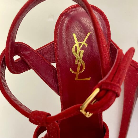 SAINT LAURENT YSL Tribute Platform Heels Red Suede Quartz Glitter EU 38.5/US 8.5 - Picture 7 of 11